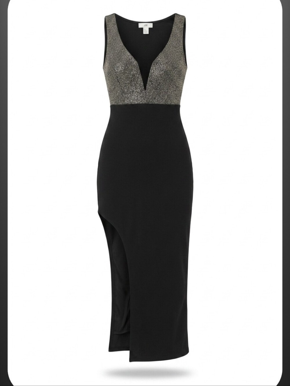 Sarah La Vintage Black Maxi Dress with Sparkling Silver Bodice Deep V Neckline M - Picture 6 of 6